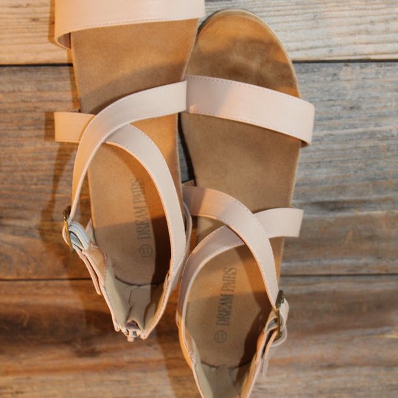 DREAM PAIRS Nude Elastic Ankle Strap Open Toe Platform Wedge Sandals 11 EUC - Picture 4 of 9